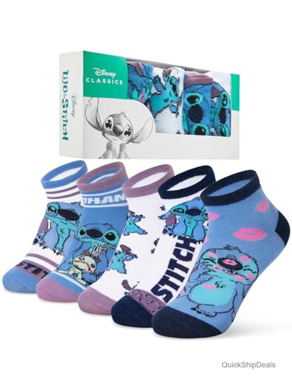 Disney Stitch Ankle Socks Women Teens 5 Pack Soft Breathable Casual Socks